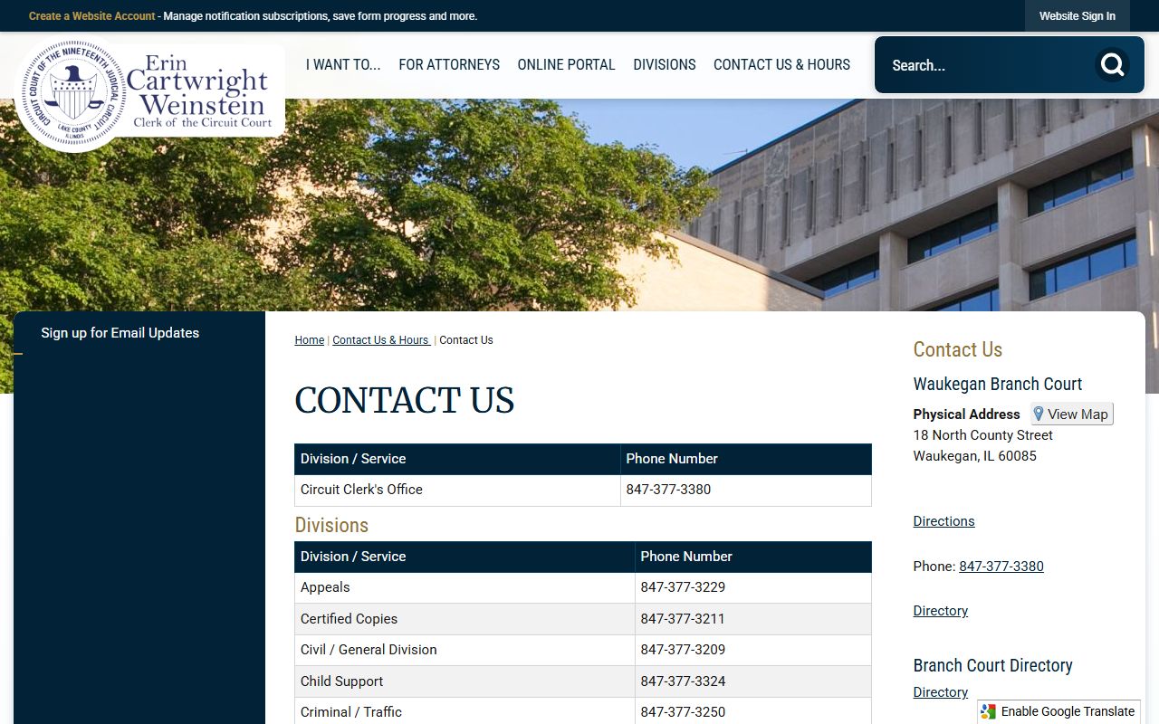 Lake County Circuit Clerk contact page for bankruptcy records