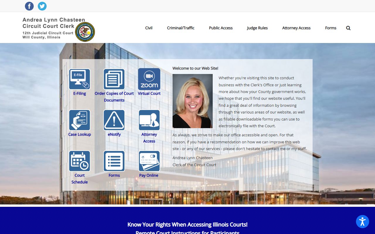 Will County Circuit Clerk homepage for bankruptcy records search