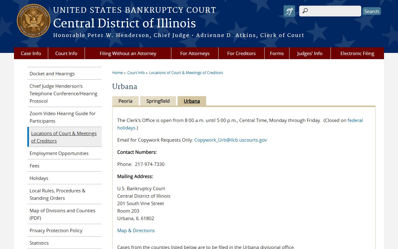 Central District Urbana office for Illinois bankruptcy records