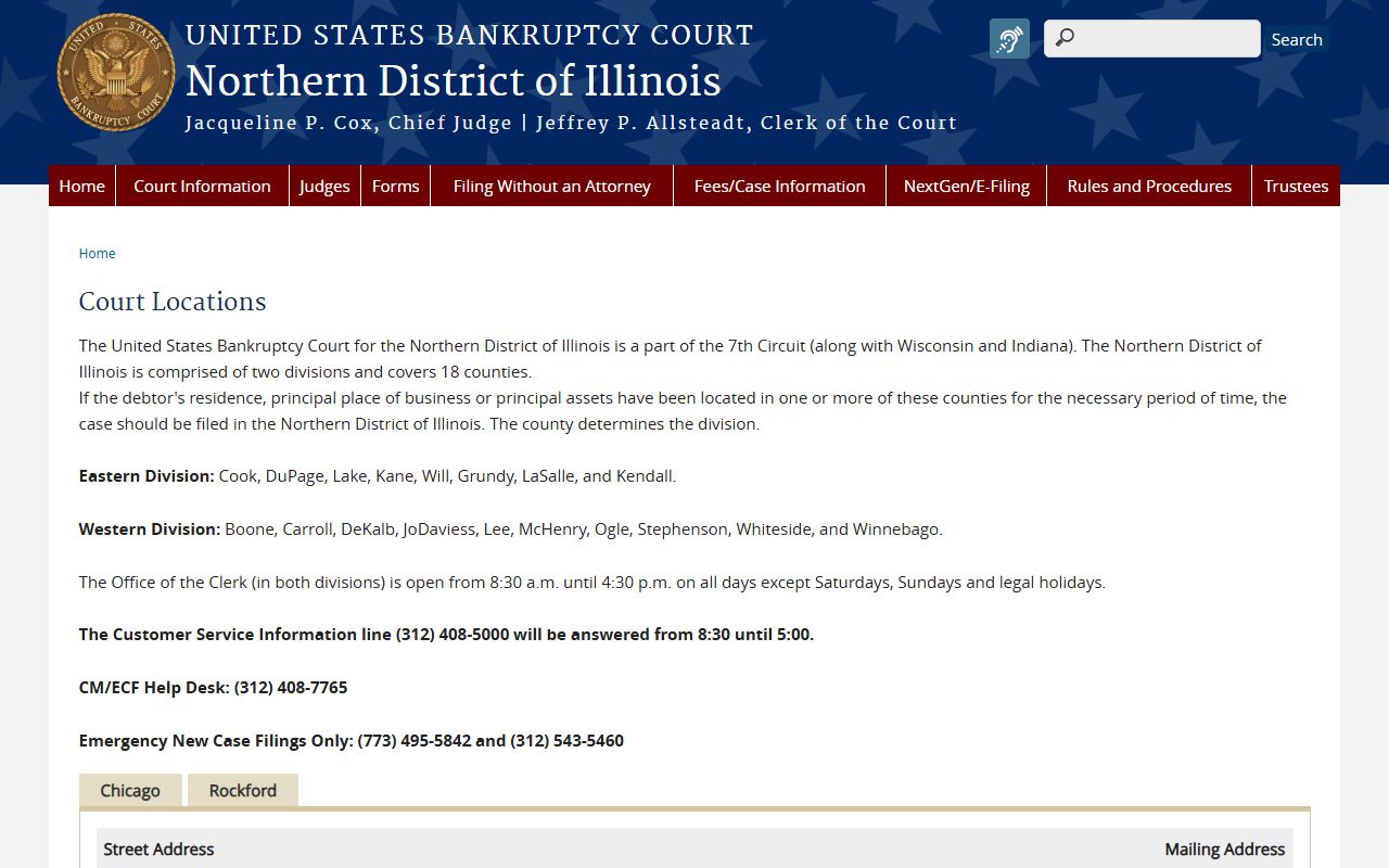 Northern District Chicago office location for bankruptcy records