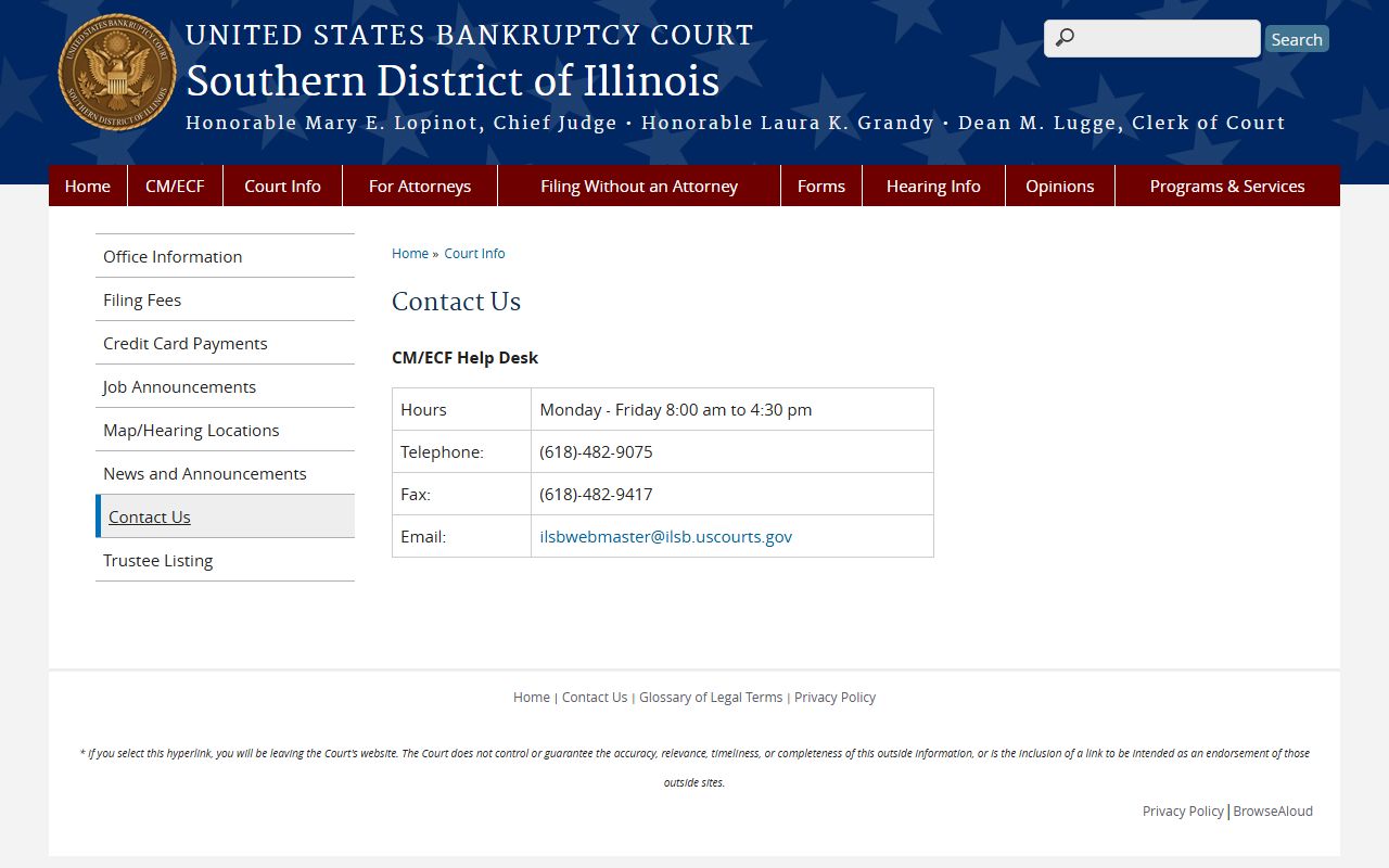Southern District contact page for Illinois bankruptcy records