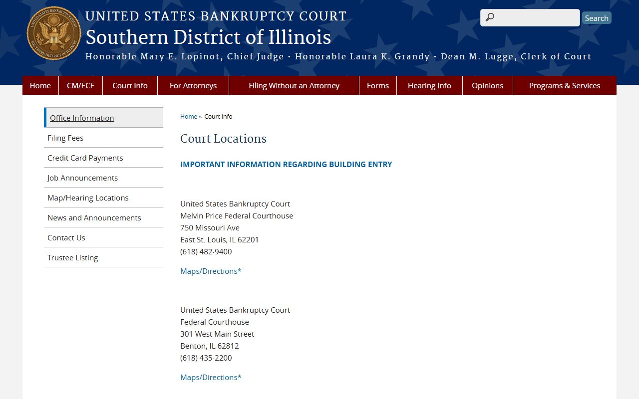 Southern District court locations for Illinois bankruptcy records