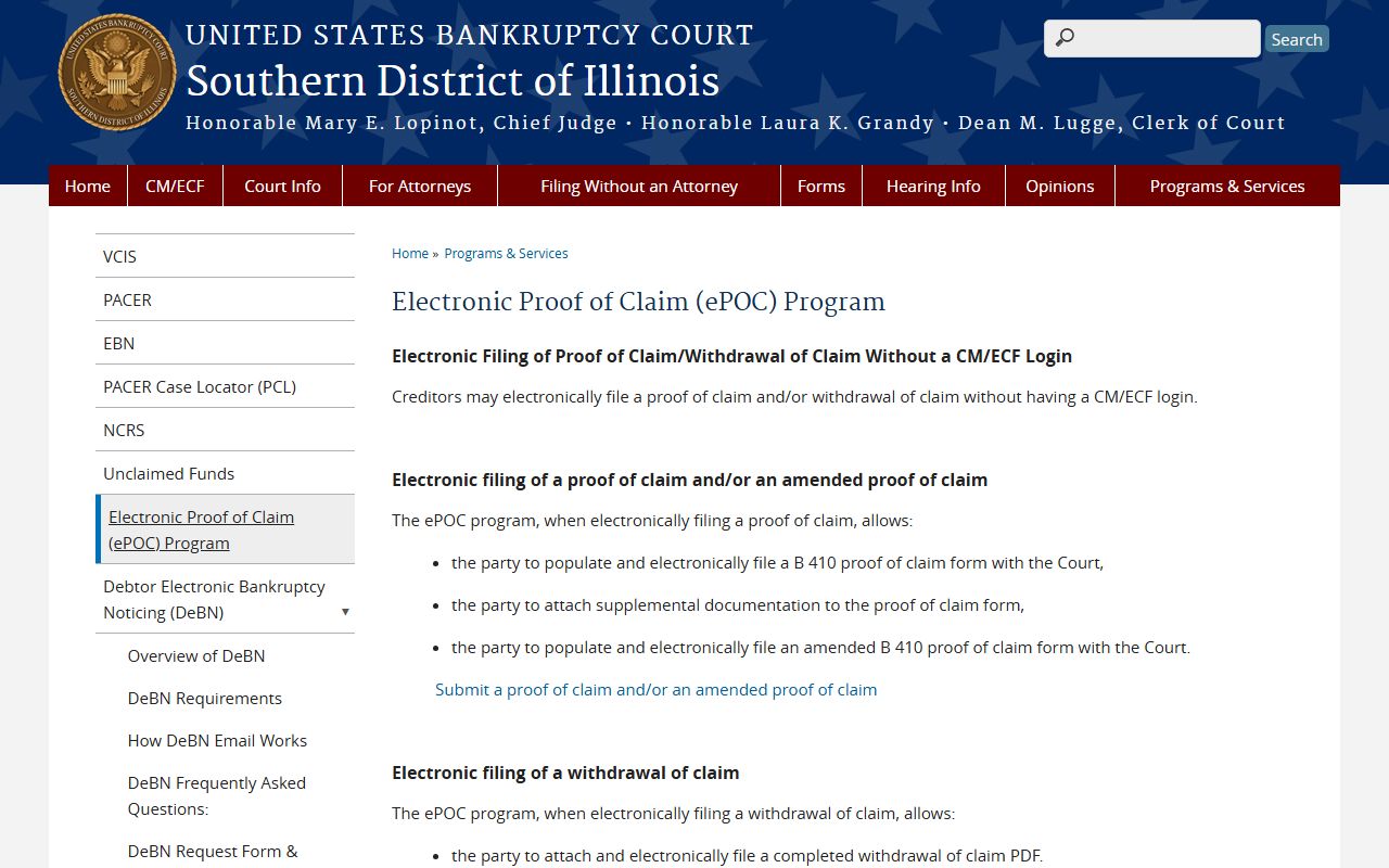 Electronic proof of claim for Illinois bankruptcy records