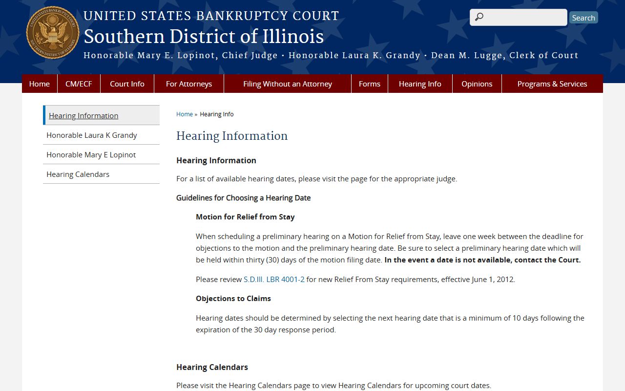 Hearing information for Illinois bankruptcy records