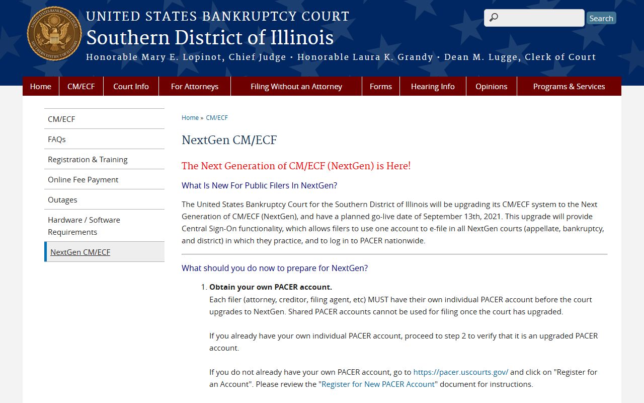NextGen CM/ECF system for Illinois bankruptcy records