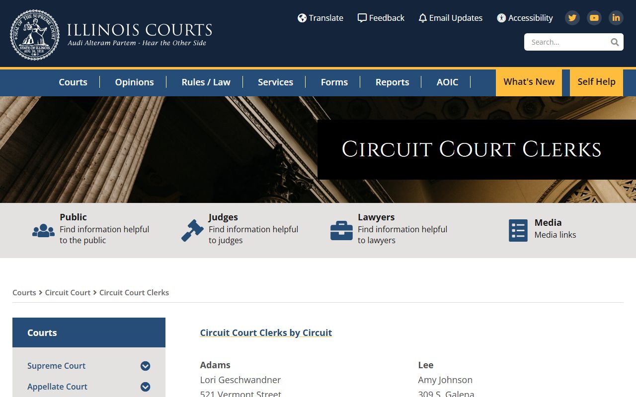 Illinois circuit court clerks directory for bankruptcy related records